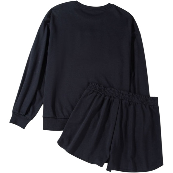 2052. Black Coffee Print Sweatshirt and Shorts Set - Picture 4 of 4